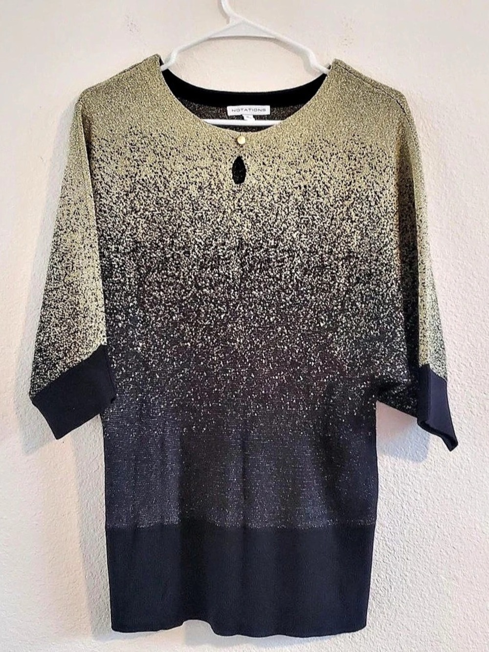 Notations Color Block Tunic in Black & Gold Shimmer Size Medium